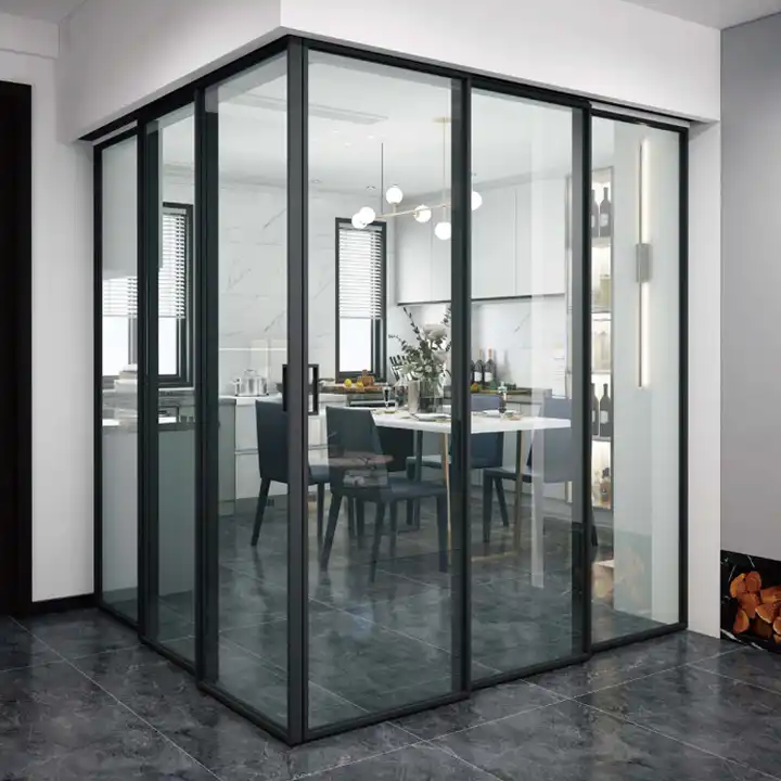Interior Aluminum Sliding Door Black Frame Track French Sliding Glass Door House Telescopic Sliding Glass Door