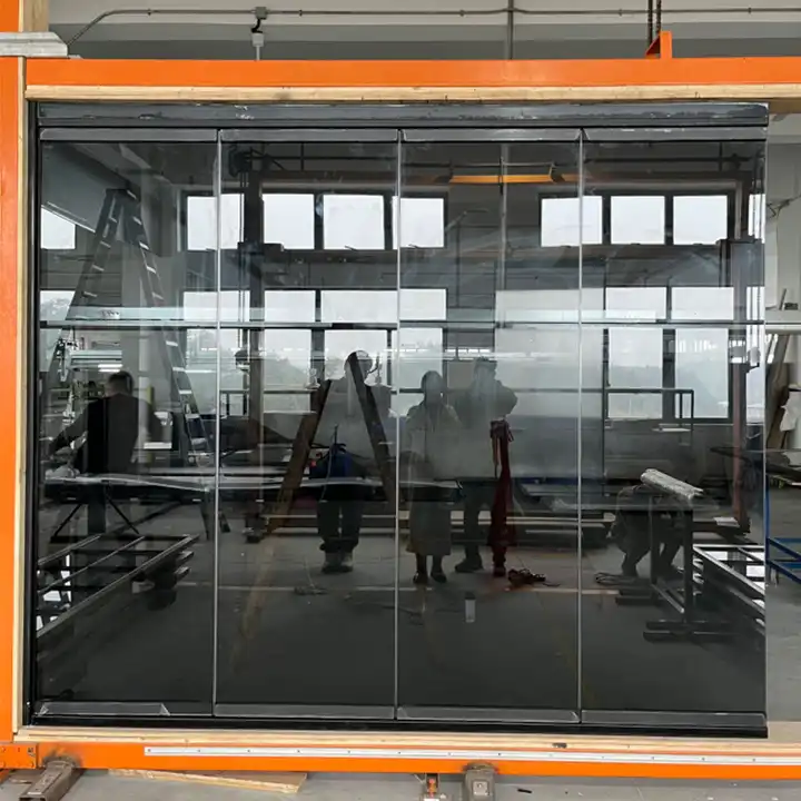 HDSAFE Aluminum Frameless Sliding Glass Door Folding Partition Wall Large Accordion Balcony Door