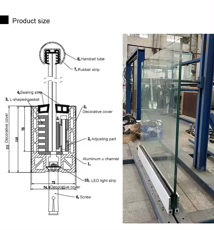 HDSAFE Frameless Glass Fence Balcony Railing Aluminum Indoor Balustrade External U Channel Stair Glass Railing