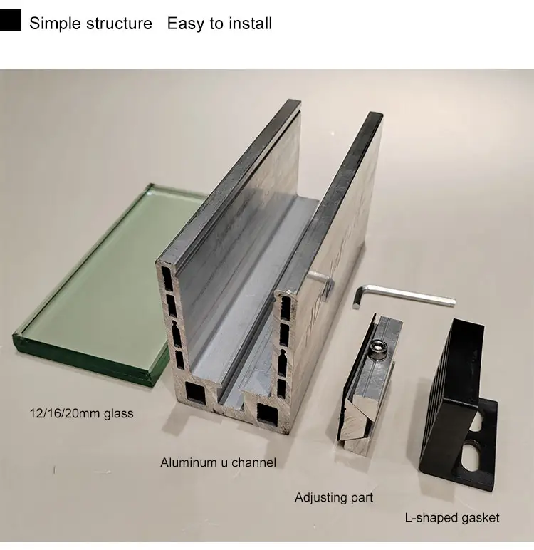 HDSAFE Tempered Frameless Glass Balcony Aluminum Railing Clamps Price Balustrade U Channel Railing