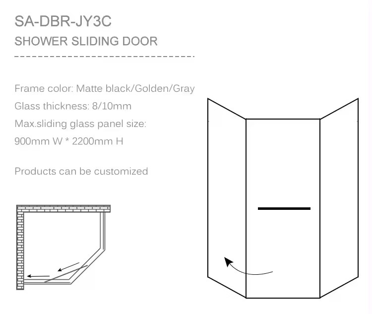 HDSAFE Hotel Sliding Shower Door Hardware Aluminum Luxury Bathroom Tempered Glass Shower Partition Door