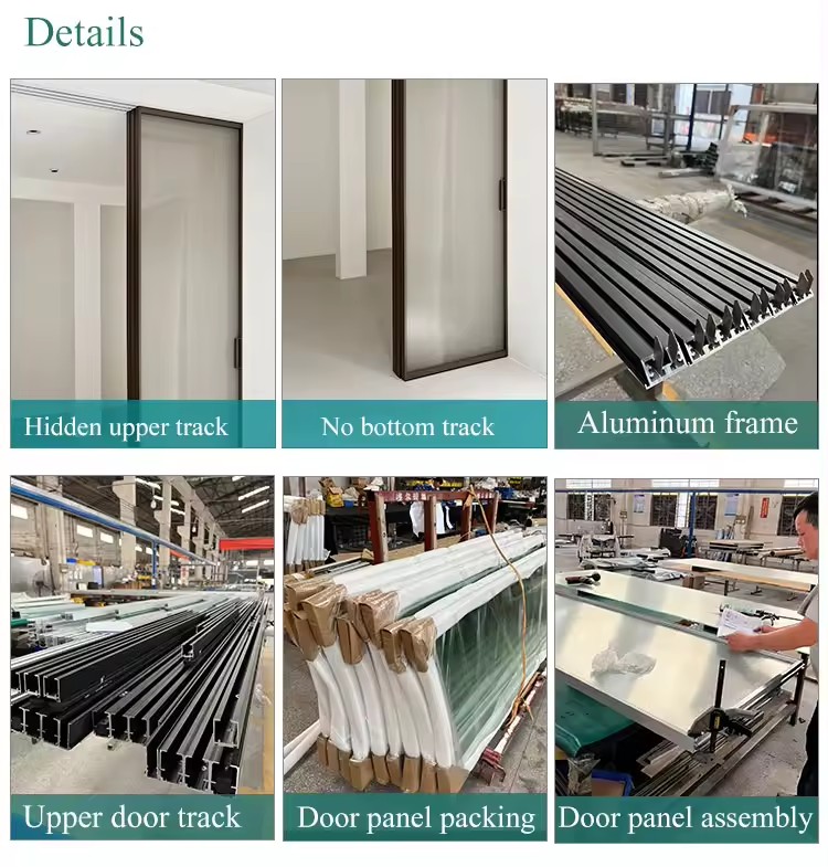 HDSAFE 2 sliding panels door aluminum frame luxury interior room frosted glass door double soft closing sliding door
