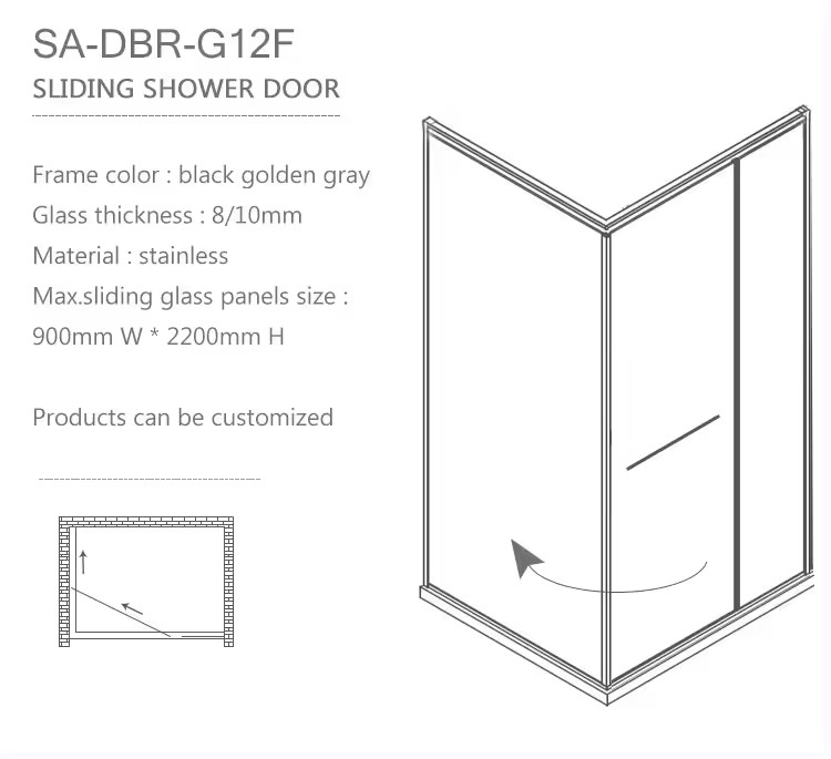 HDSAFE Sliding Shower Door For Hotel 304 Stainless Steel Hardware Bathroom Glass Shower Doors