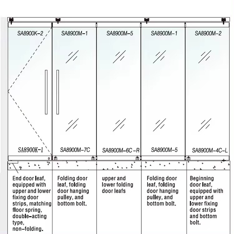 HDSAFE Frameless Sliding Folding Doors Glass Balcony Glazing System Foldable Partition Track Glass Door Patio