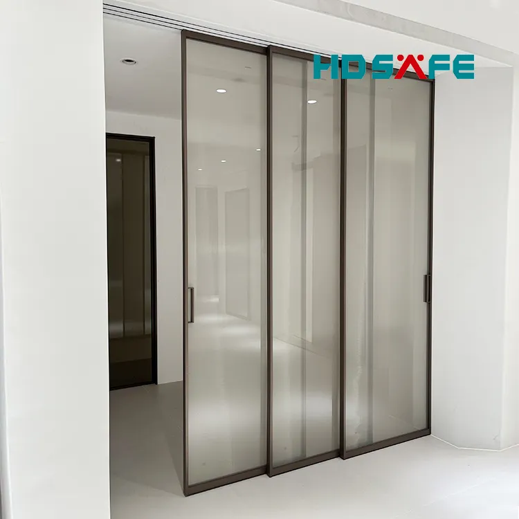 HDSAFE Black Slim Frame Soft Closing Sliding Door For Home Living Room Interior Kitchen Glass Aluminum Sliding Door Balcony