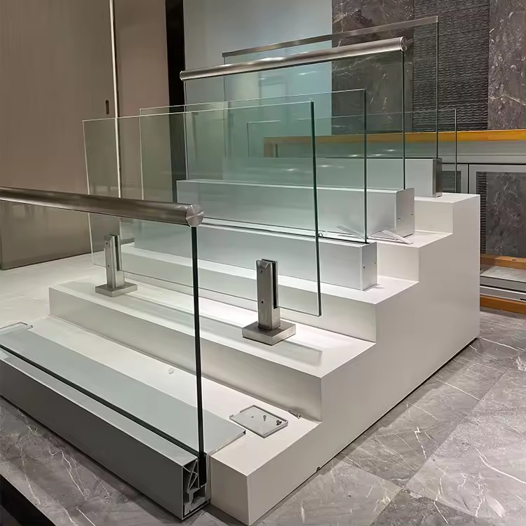 HDSAFE LED Terrace Frameless Glass Railing For Balcony Aluminum U Profile Glass Channel Glass Balustrade Fence System
