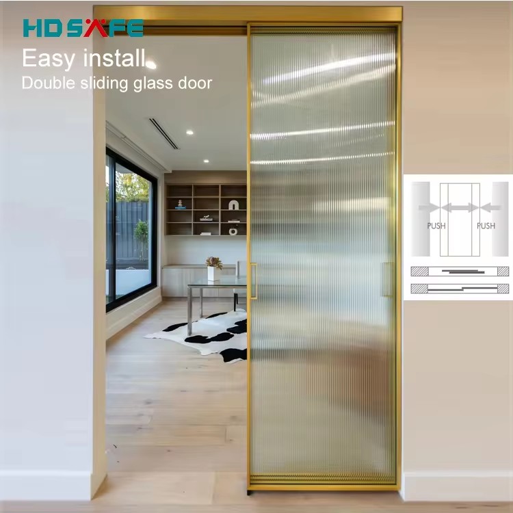HDSAFE Black Frame Interior Door Modern Aluminum Sliding Glass Door 4 Panels Bedroom Kitchen Soft Closing Sliding Door