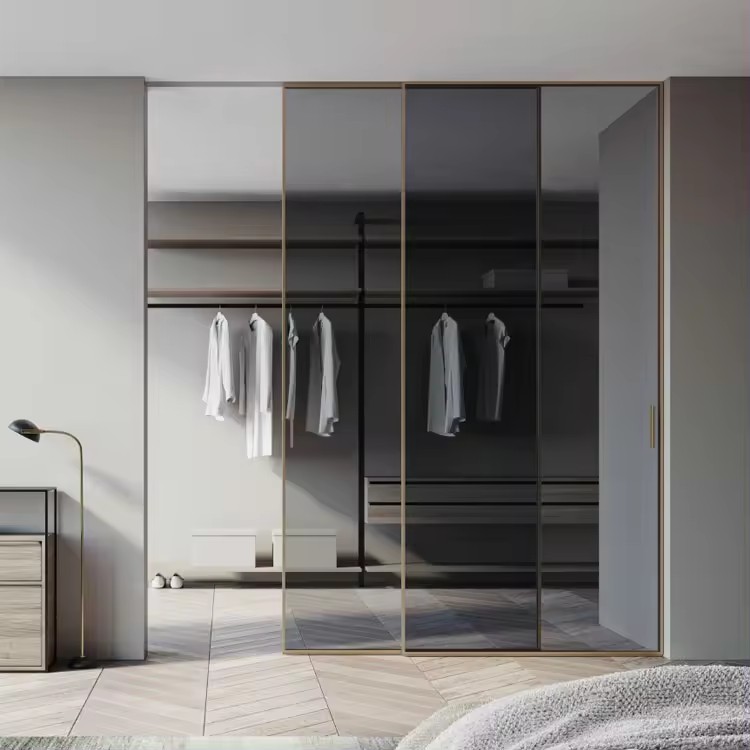 HDSAFE Black Frame Interior Door Modern Aluminum Sliding Glass Door 4 Panels Bedroom Kitchen Soft Closing Sliding Door