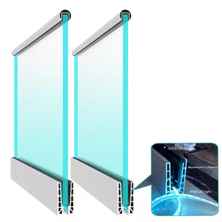 HDSAFE Balcony Mounted Aluminum Guardrail Frameless Terrace Glass Fence Balustrade Railing With Led U Channel Handrail