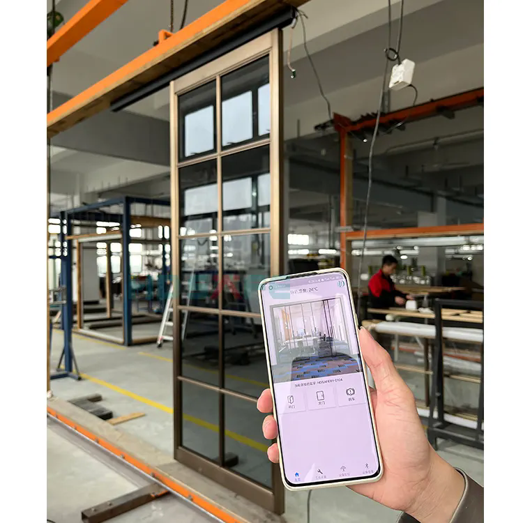 HDSAFE Golden Interior Sensor Glass Automatic Sliding Door System Hotel Home Remote Control Luxury Sliding Glass Door Automatic
