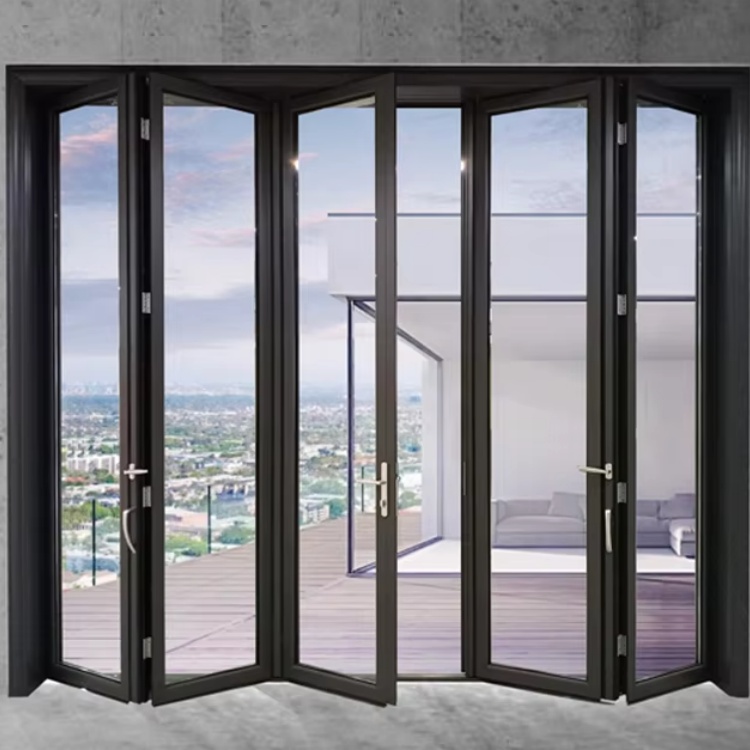 HDSAFE Economical Aluminum Bi Folding Door Soft Closing Villa Interior Folding Door Partition Stack Accordion Folding Glass Door