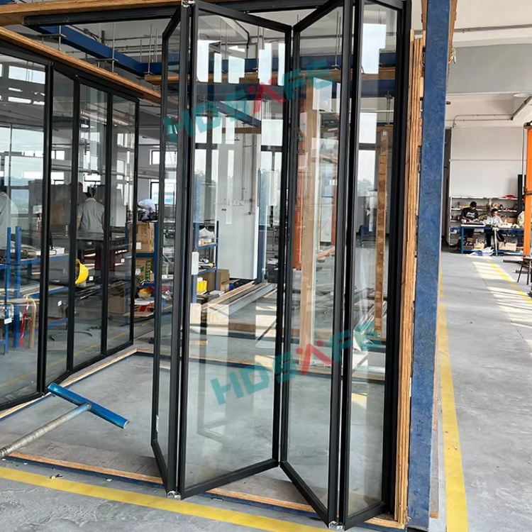 HDSAFE Stack Accordion Foldable Doors Interior Partition Sliding Bifold Door Slim Frame Aluminum Glass Folding Door Hardware