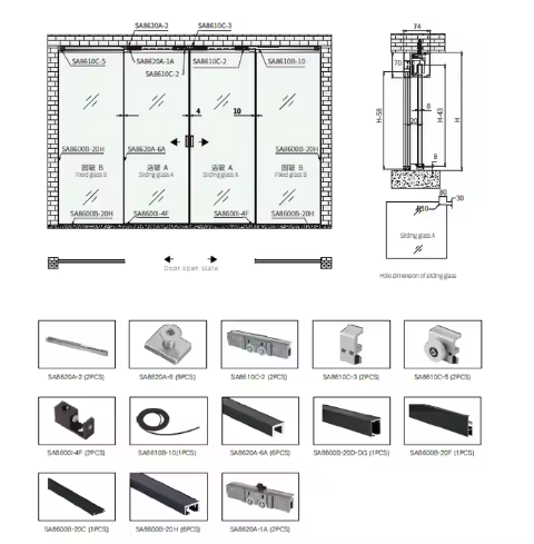 Aluminum Sliding Doors Factory Stack Frosted Glass Door Black White Frame 4 Panels Commercial Telescopic Sliding Door Hardware