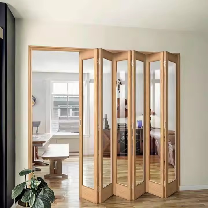 HDSAFE Heavy Bi-fold Doors Heavy Metal Color Frame High Definition Tempered Glass Waterproof Soundproof Folding Partition Door