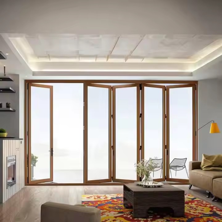 Aluminium Bi-Fold Patio Door OEM ODM Waterproof Soundproof Outdoor Folding Vertical Mall Door Foldable Opening Method