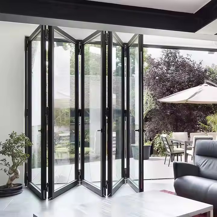 HDSAFE High-Definition Tempered Glass Waterproof Soundproof Folding Partition Door OEM ODM Heavy Metal Frame Bi-Fold Doors