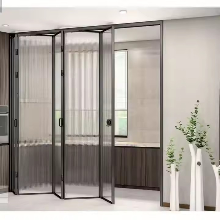 Aluminium Bi-Fold Patio Door OEM ODM Waterproof Soundproof Outdoor Folding Vertical Mall Door Foldable Opening Method