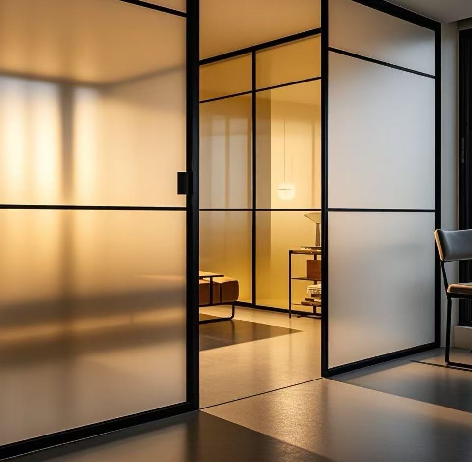 HDSAE Modern Aluminum Frame Tempered Glass Sliding Door Office Glass Door Hardware