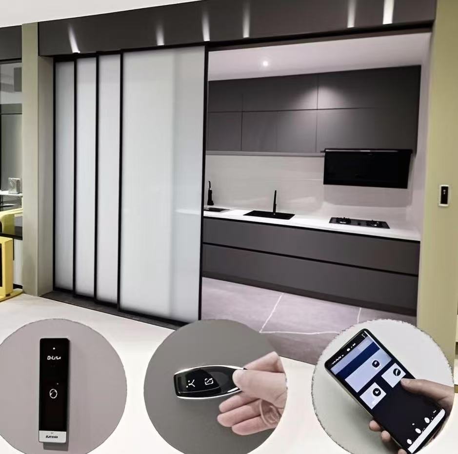 HDSAFE Smart Film Glass Automatic Sliding Door System Apartment Office Automatic Door Operators App Sensor Switchable Glass Door