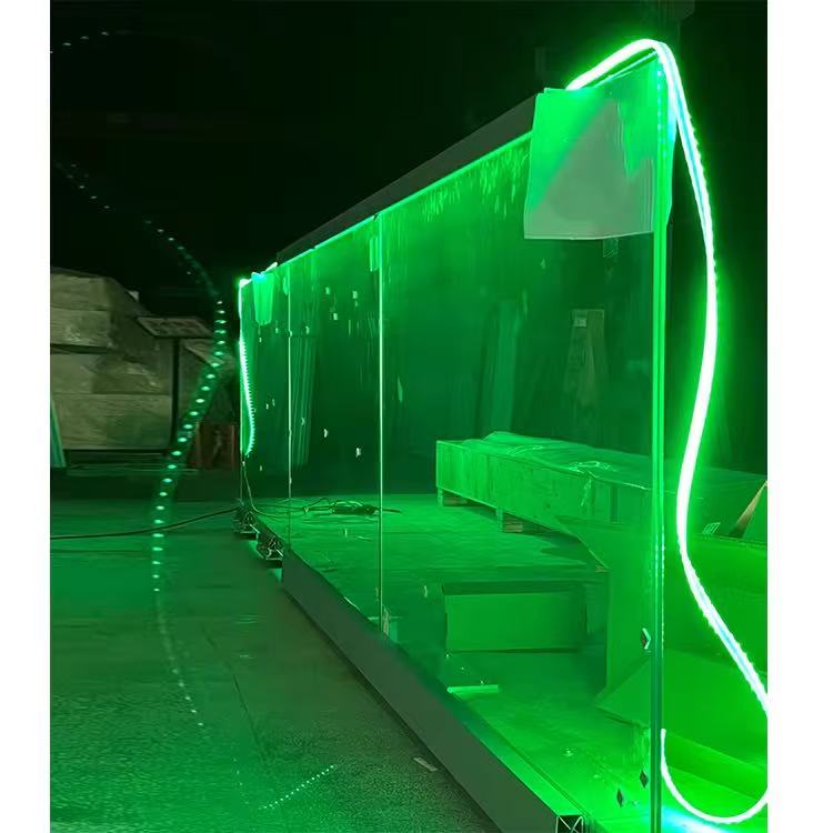 Balcony Glass Panel Side Mounted Glass Railing U Channel Deck Floor Base Aluminum Balustrades Handrails LED Light Glass Railing