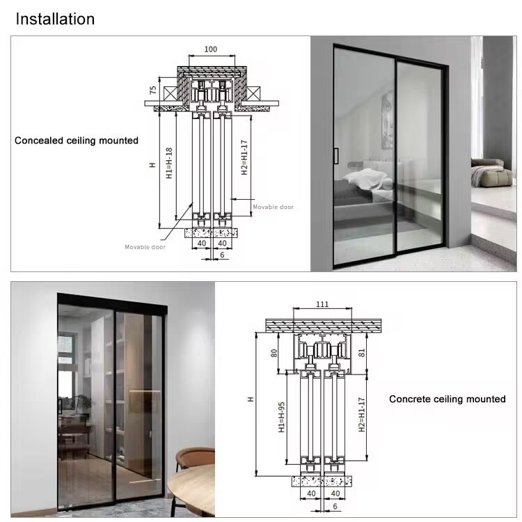 HDSAFE Frameless Glass Sliding Door for House 3 Panels No Bottom Track Apartment Soft Closing Black Sliding Glass Door Interior