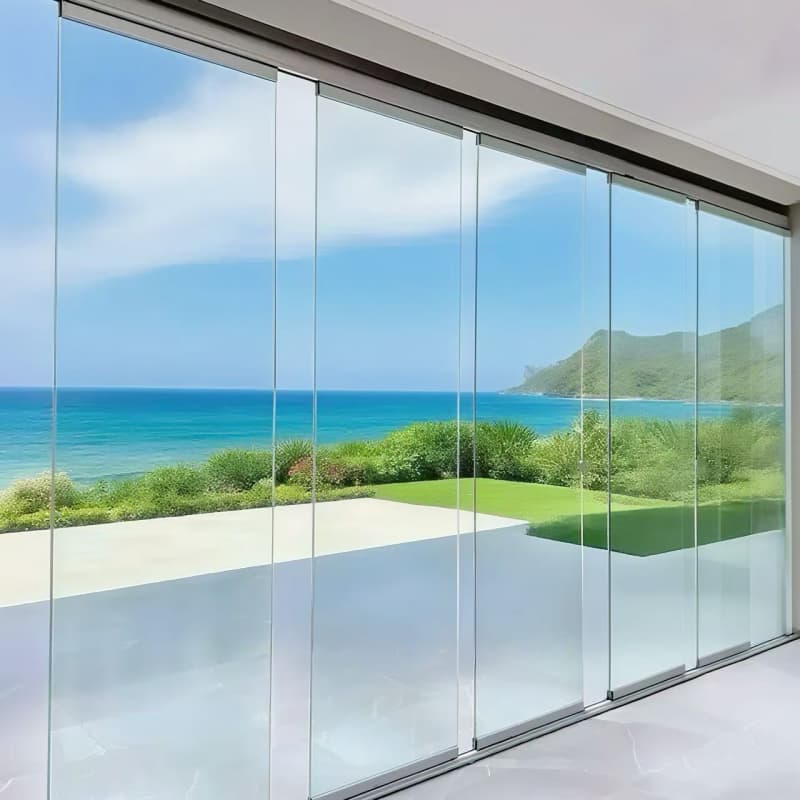 Balcony Glass Entrance Sliding Folding Door Frameless Patio Door Soundproof Panoramic Aluminium Folding Door