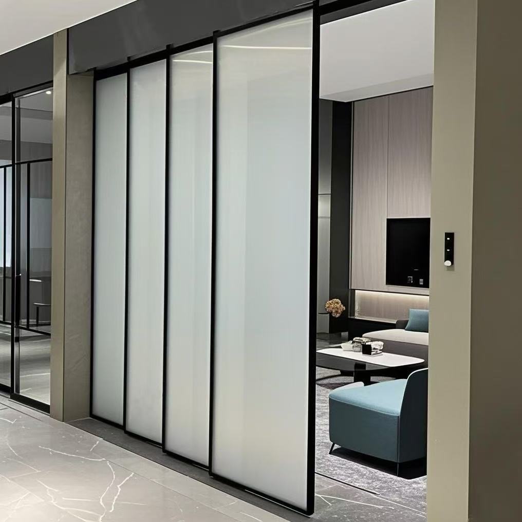 HDSAFE Left and Right Open Frameless Glass Sliding Doors Interior Office Hotel Mall Apartment Tempered Glass Slide Door System