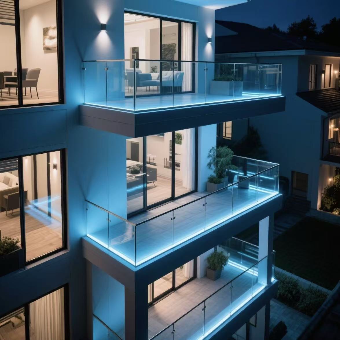 Modern Glass Deck Railing Outdoor Glass U Channel Frameless 12-20mm Tempered Glass Aluminum French Balcony Balustrades