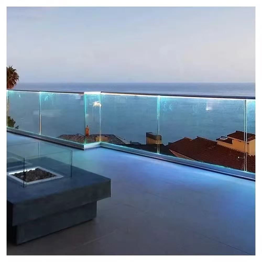 Modern Glass Deck Railing Outdoor Glass U Channel Frameless 12-20mm Tempered Glass Aluminum French Balcony Balustrades