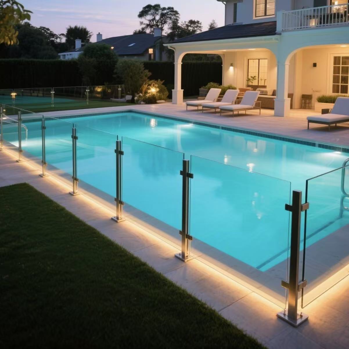 Balcony Glass Panel Side Mounted Glass Railing U Channel Deck Floor Base Aluminum Balustrades Handrails LED Light Glass Railing