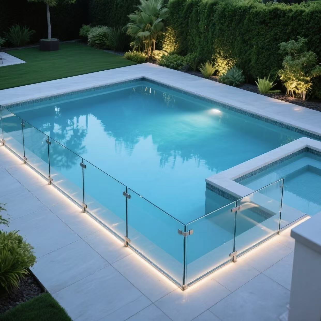 Balcony Glass Panel Side Mounted Glass Railing U Channel Deck Floor Base Aluminum Balustrades Handrails LED Light Glass Railing
