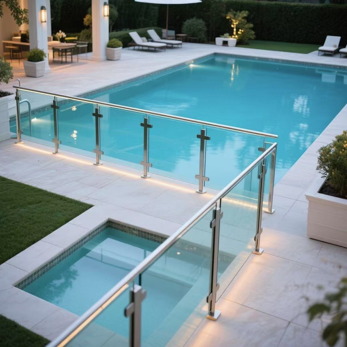 Balcony Glass Panel Side Mounted Glass Railing U Channel Deck Floor Base Aluminum Balustrades Handrails LED Light Glass Railing