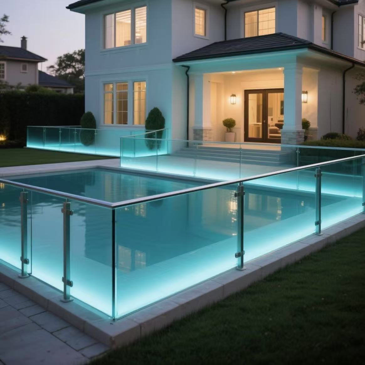 Exterior LED Light Aluminum Glass Balustrade U Channel Glass Railing for Deck Balcony Project Safe Patio Roof Led Railing System