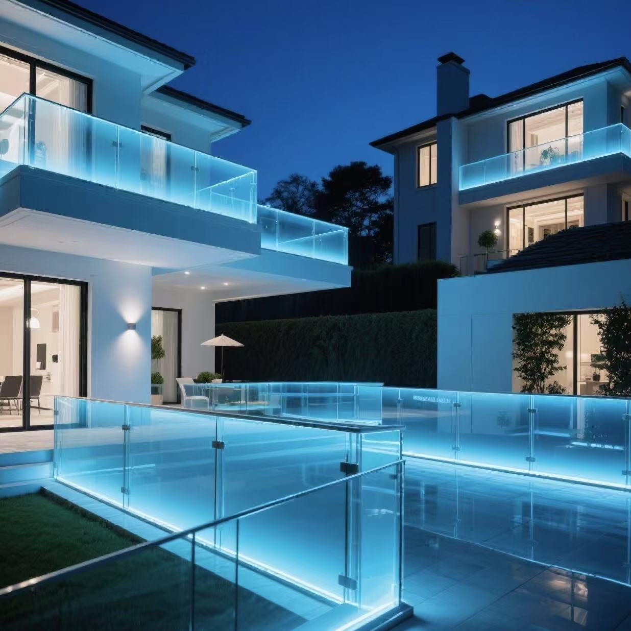 Exterior LED Light Aluminum Glass Balustrade U Channel Glass Railing for Deck Balcony Project Safe Patio Roof Led Railing System