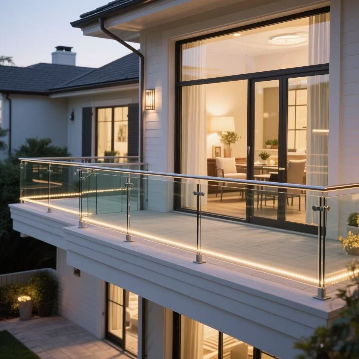 Exterior LED Light Aluminum Glass Balustrade U Channel Glass Railing for Deck Balcony Project Safe Patio Roof Led Railing System