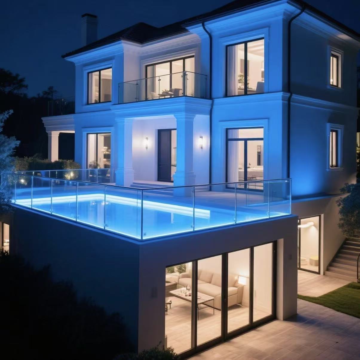 Exterior LED Light Aluminum Glass Balustrade U Channel Glass Railing for Deck Balcony Project Safe Patio Roof Led Railing System