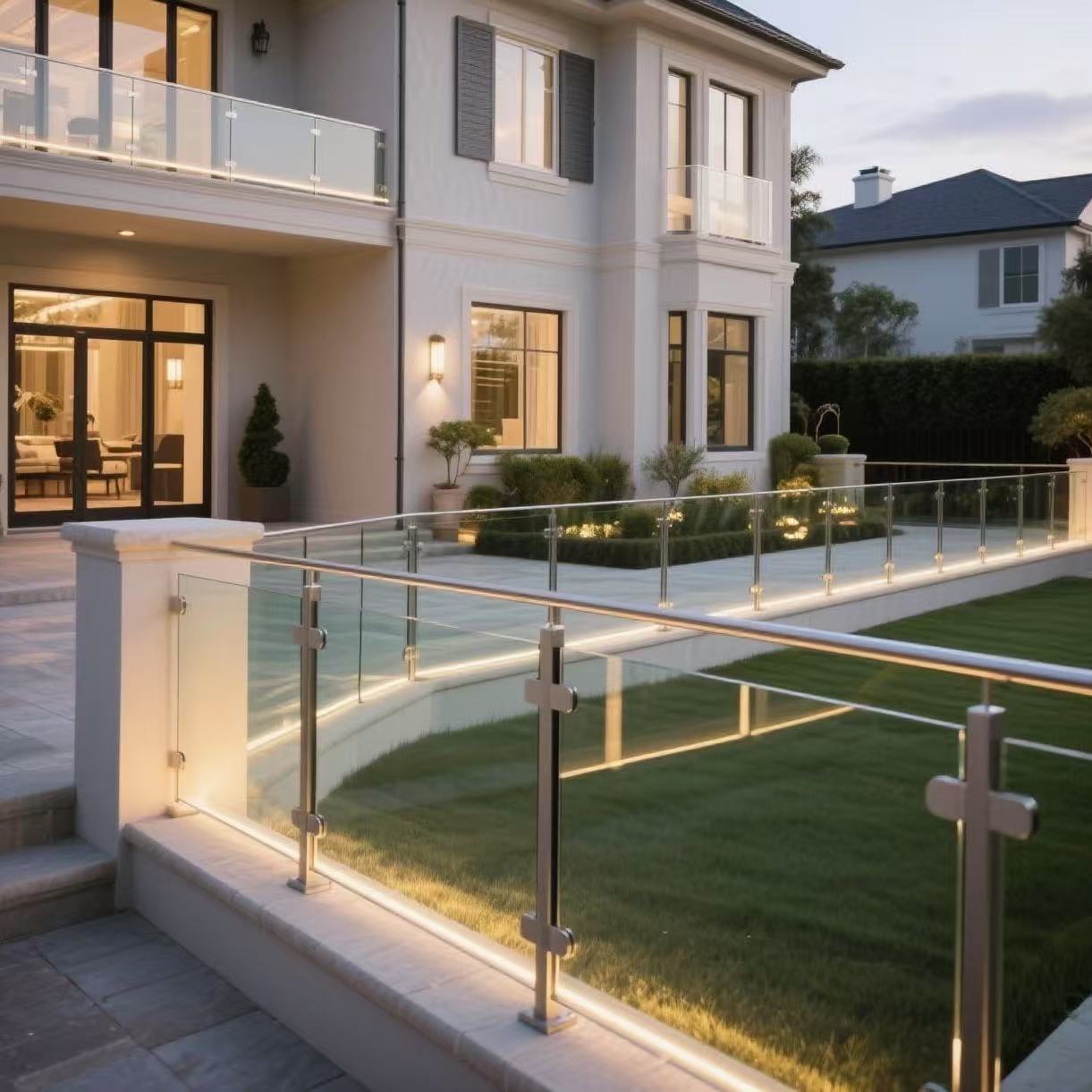 HDSAFE Glass Balcony System Railing With LED Light Villa Hotel Apartment Swimming Pool Handrail Aluminum Balcony Glass Railing