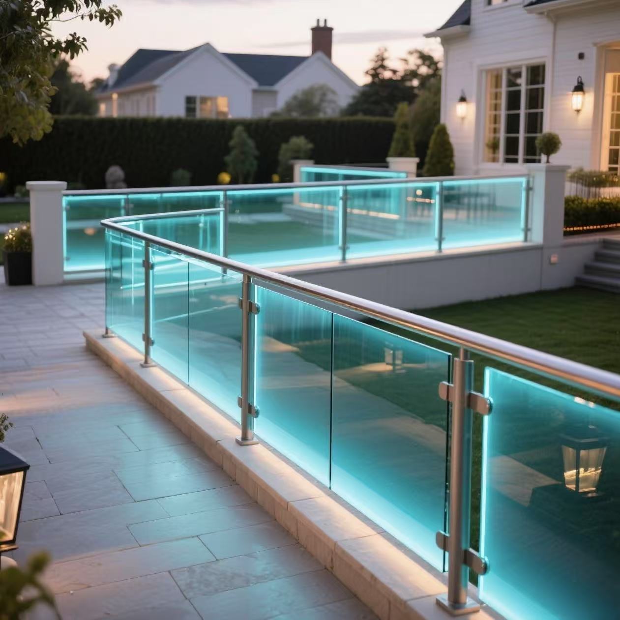 HDSAFE Glass Balcony System Railing With LED Light Villa Hotel Apartment Swimming Pool Handrail Aluminum Balcony Glass Railing