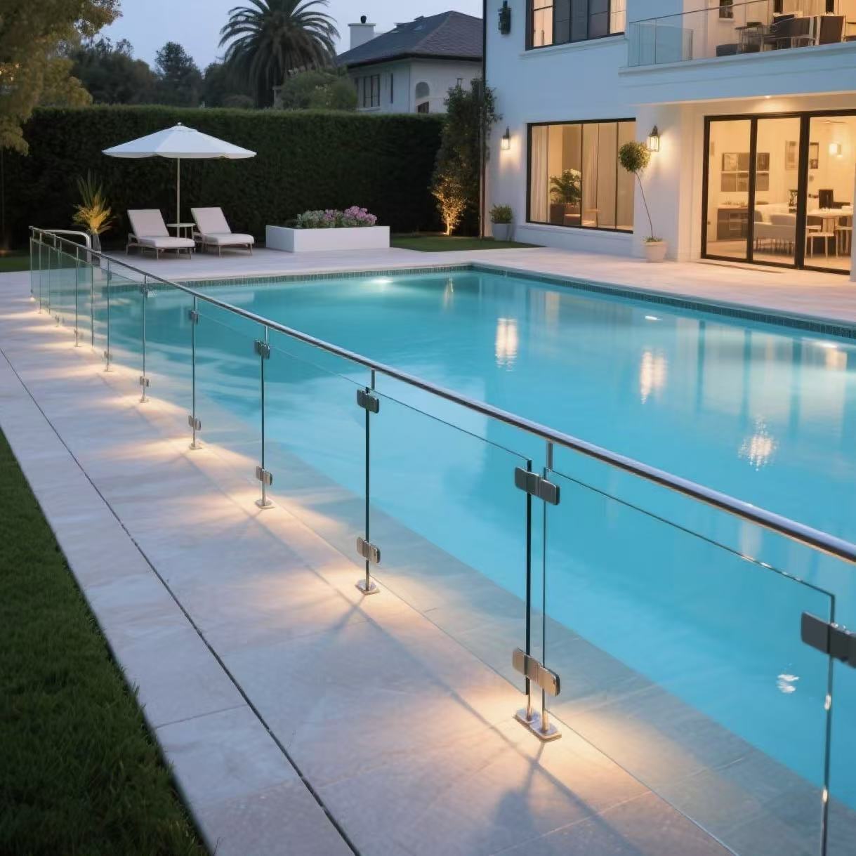 HDSAFE Glass Balcony System Railing With LED Light Villa Hotel Apartment Swimming Pool Handrail Aluminum Balcony Glass Railing