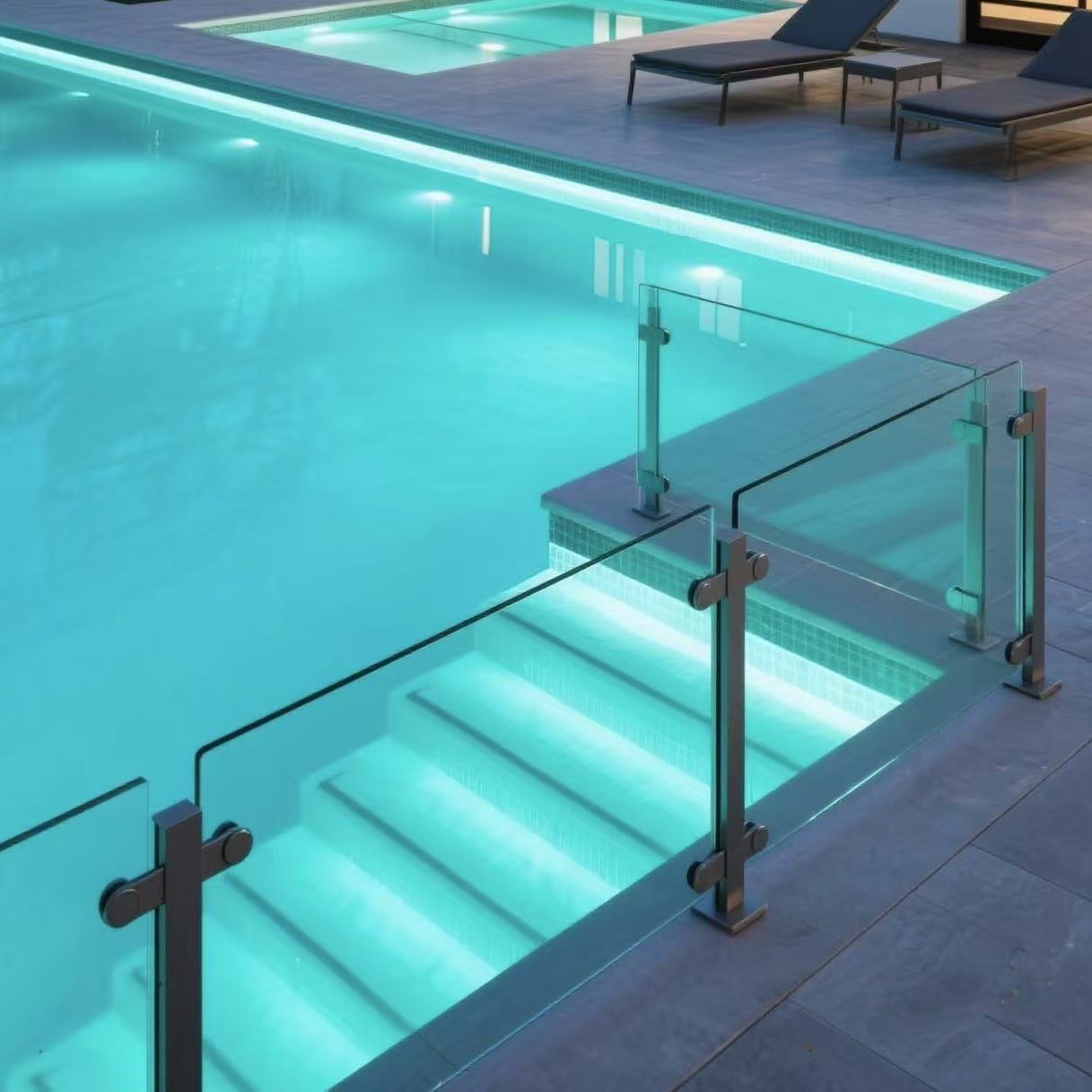 HDSAFE Glass Balcony System Railing With LED Light Villa Hotel Apartment Swimming Pool Handrail Aluminum Balcony Glass Railing