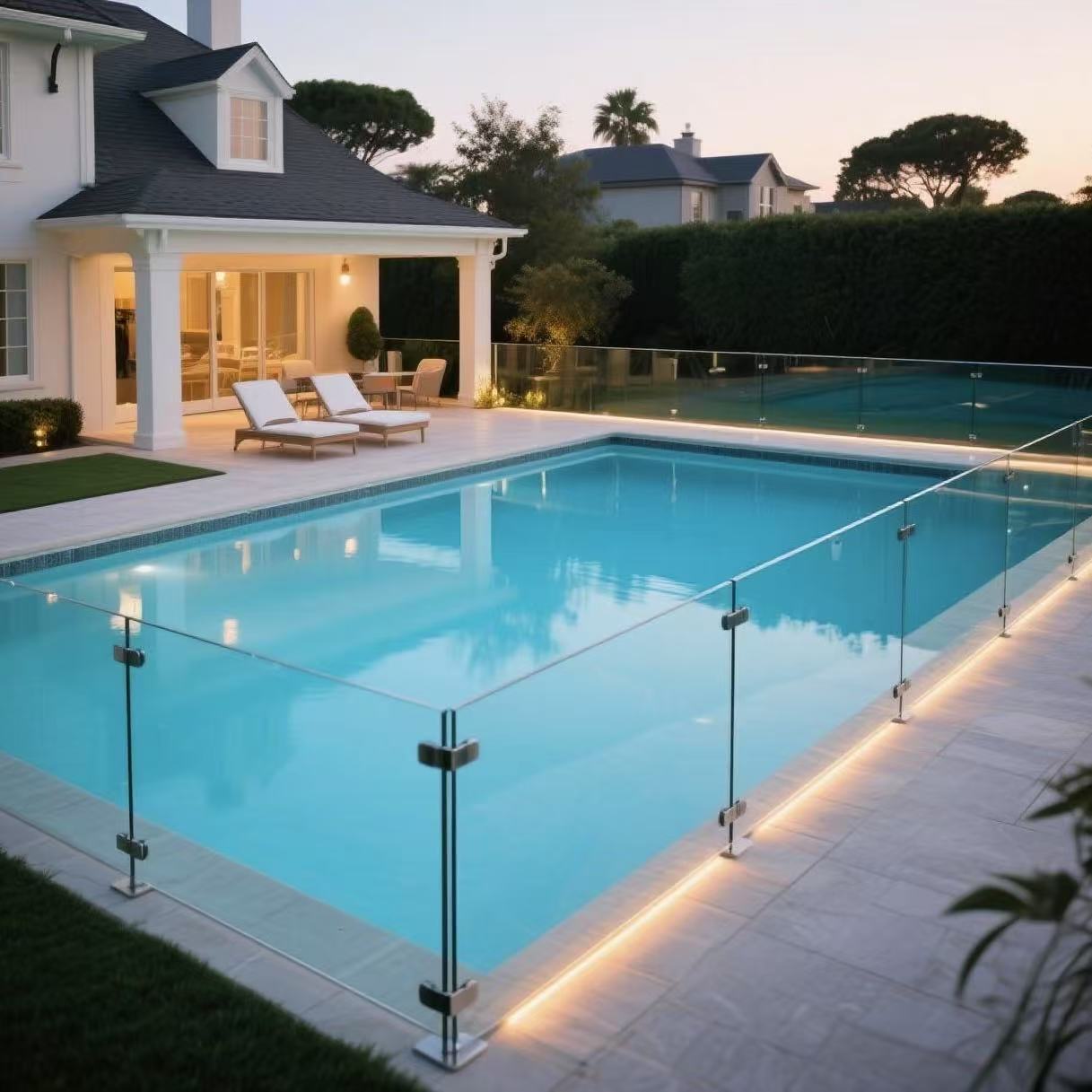 HDSAFE Glass Balcony System Railing With LED Light Villa Hotel Apartment Swimming Pool Handrail Aluminum Balcony Glass Railing