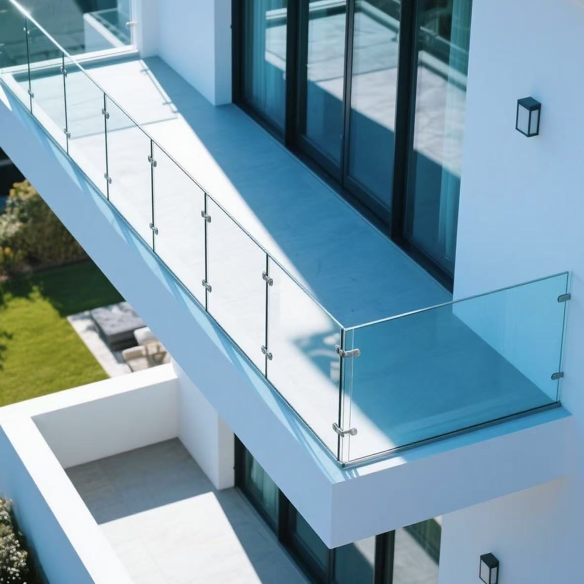 HDSAFE Handrail Tube With LED Light Glass Balustrade Balcony Aluminum Shoes U Channel Side Mounted Glass Railing With LED Light