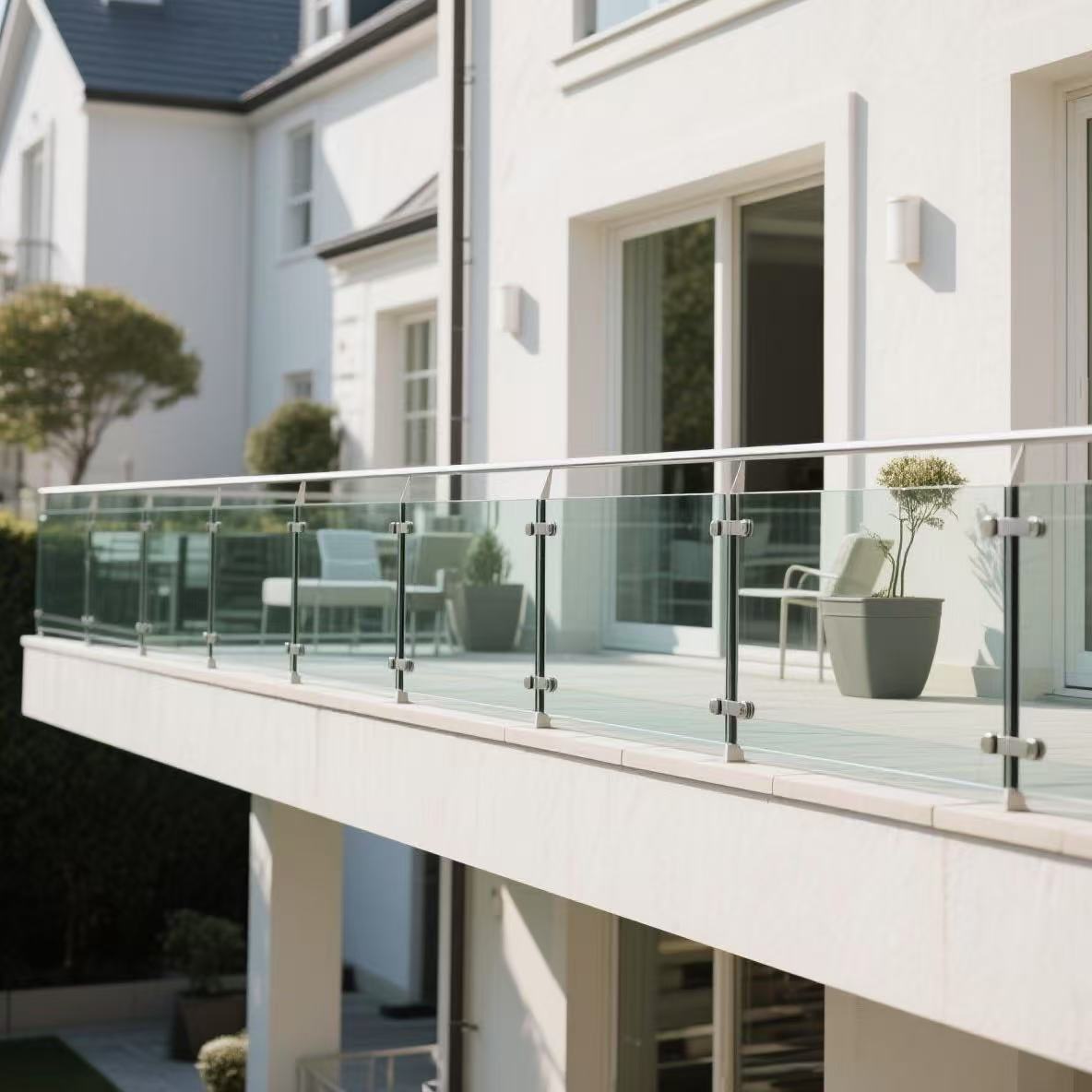 HDSAFE Handrail Tube With LED Light Glass Balustrade Balcony Aluminum Shoes U Channel Side Mounted Glass Railing With LED Light