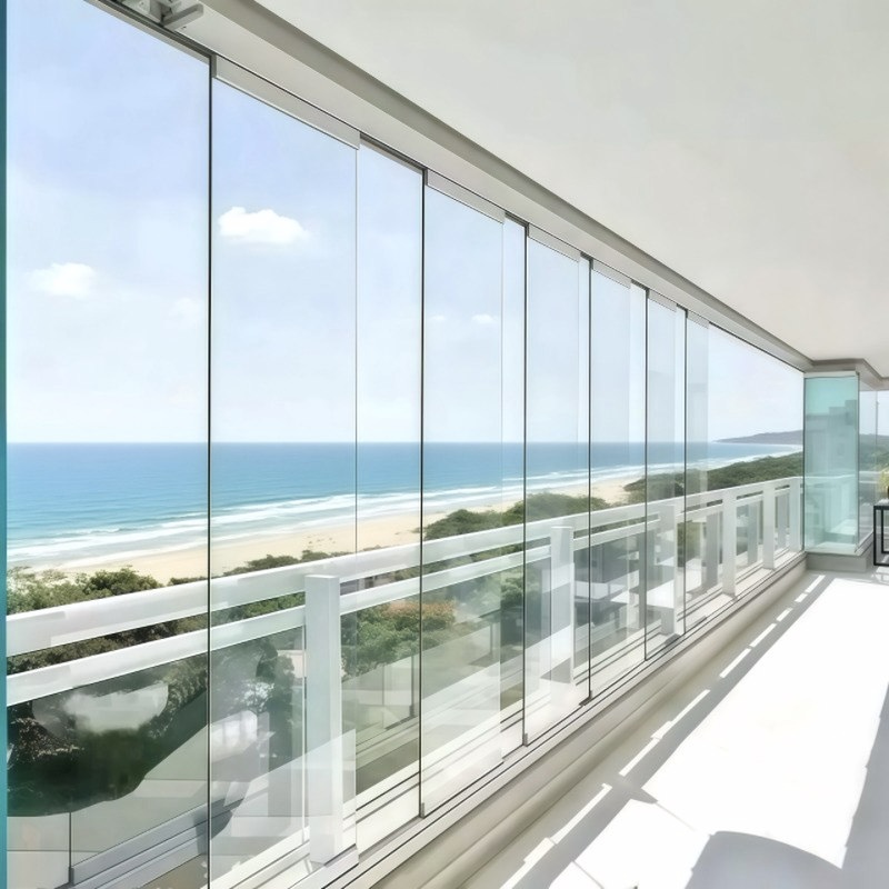 Balcony Glass Entrance Sliding Folding Door Frameless Patio Door Soundproof Panoramic Aluminium Folding Door