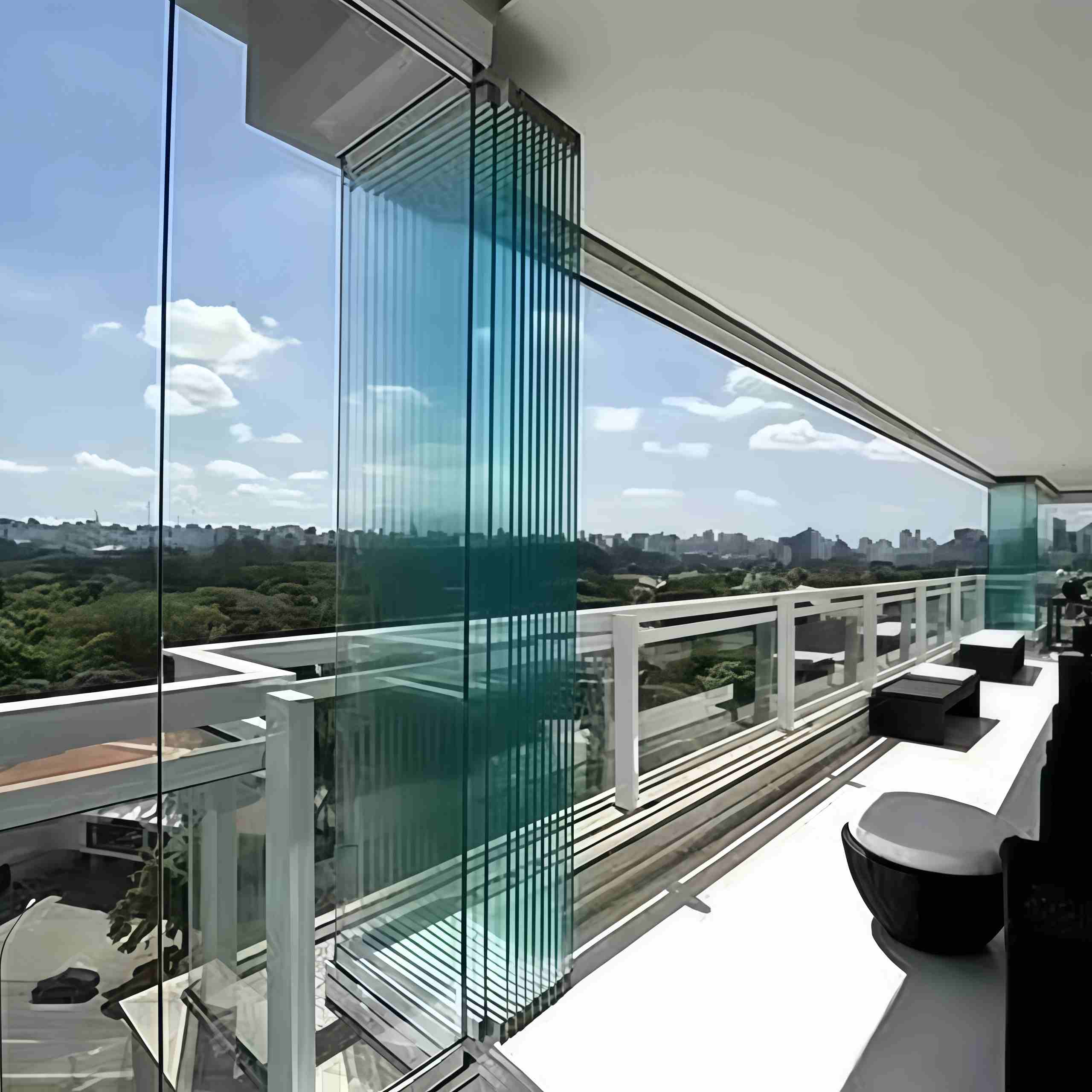 HDSAFE Glass Curtain Stack Panoramic Accordion Bifold Door Balcony Partition Folding Door Aluminum Frameless Sliding Folding Patio Door