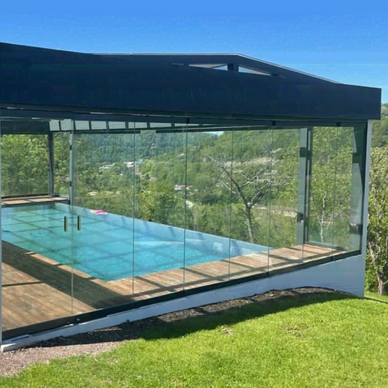 Frameless Bifold Door Interior 10mm Thickness Frameless Sliding Folding Partition Tempered Glass Pergola Sliding Glass Door