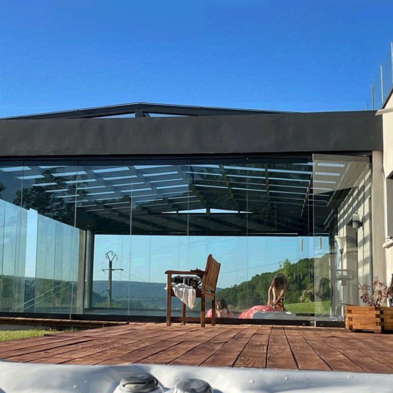 HDSAFE Panoramic Accordion Bi Fold Door Aluminum Slide Patio Balcony Door Frameless Movable Partition Door Terrace