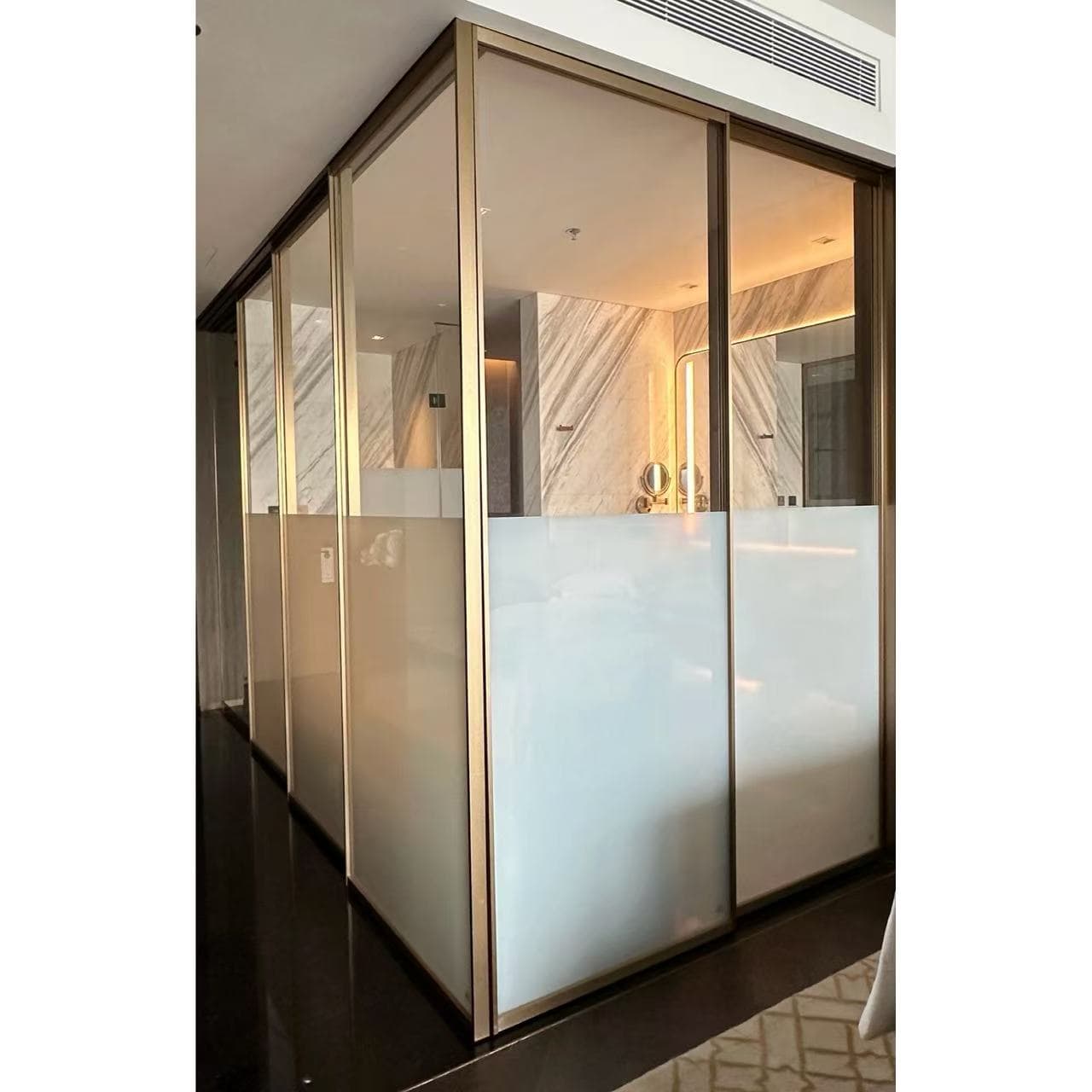 Five Star Hotel Golden Framed Glass Sliding Door Professional Factory High-quality Glass Sliding Doors Soft Closing Slim Frame