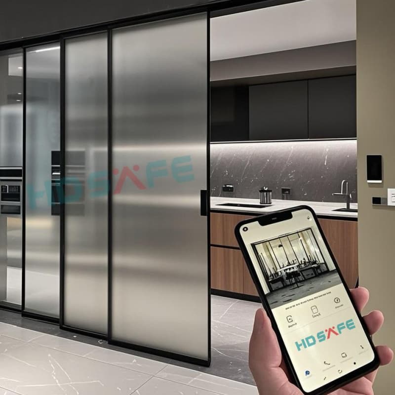 HDSAFE Smart Film Glass Automatic Sliding Door System Apartment Office Automatic Door Operators App Sensor Switchable Glass Door