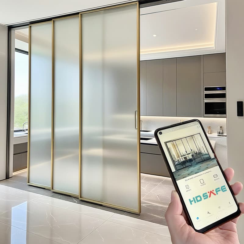 HDSAFE Smart Film Glass Automatic Sliding Door System Apartment Office Automatic Door Operators App Sensor Switchable Glass Door